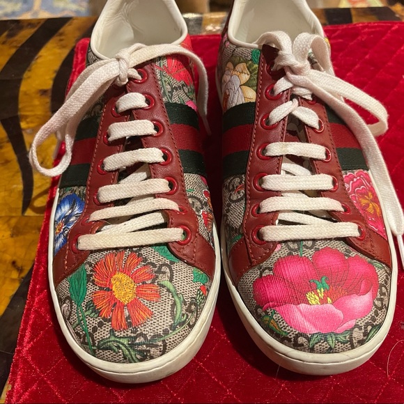 GUCCI ACE CANVAS LEATHER SNEAKERS - Picture 3 of 12